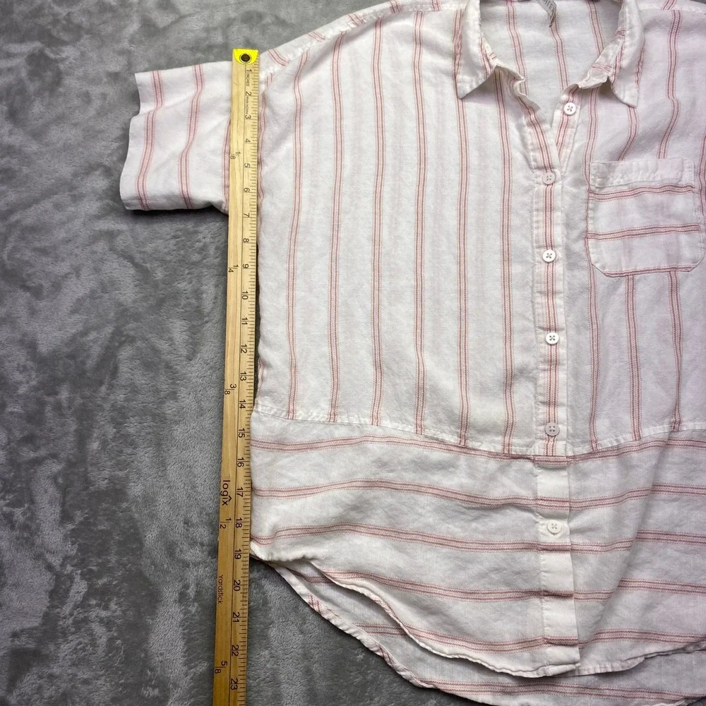Athleta Anguilla Striped Linen Button Down Shirt‎ Womens XS S/S White Pink